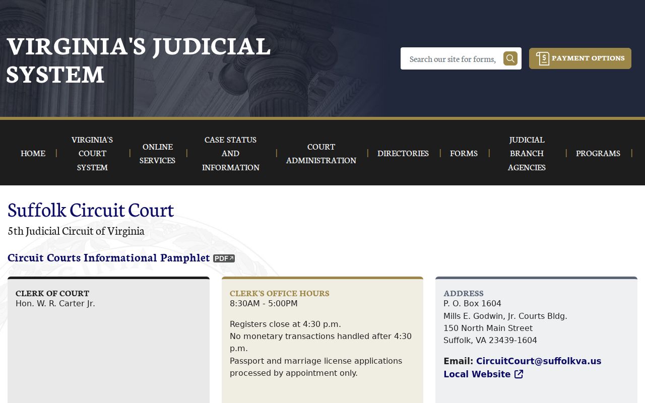 Suffolk City Circuit Court warrant case records contact