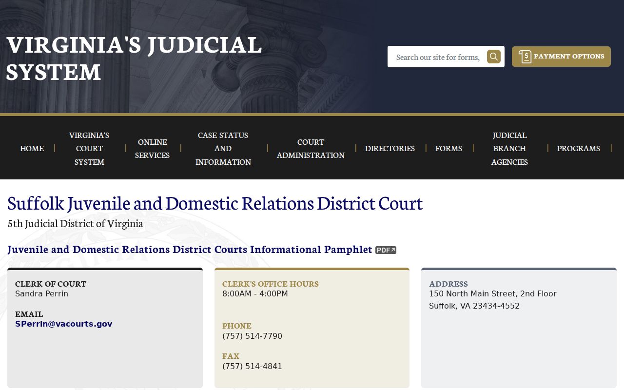 Suffolk City bench warrant court contact for restricted J&DR matters