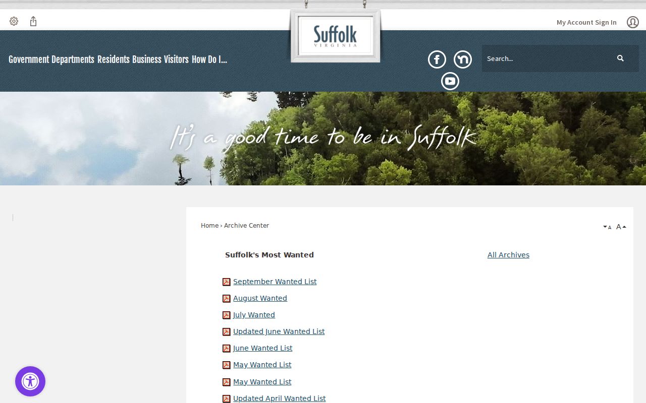 Suffolk City active warrant archive index and dated wanted program entries