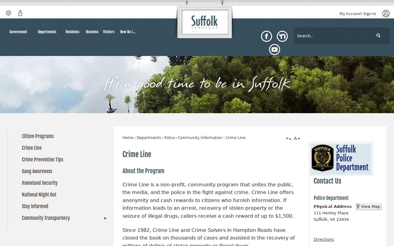 Suffolk City most wanted tip and Crime Line program information