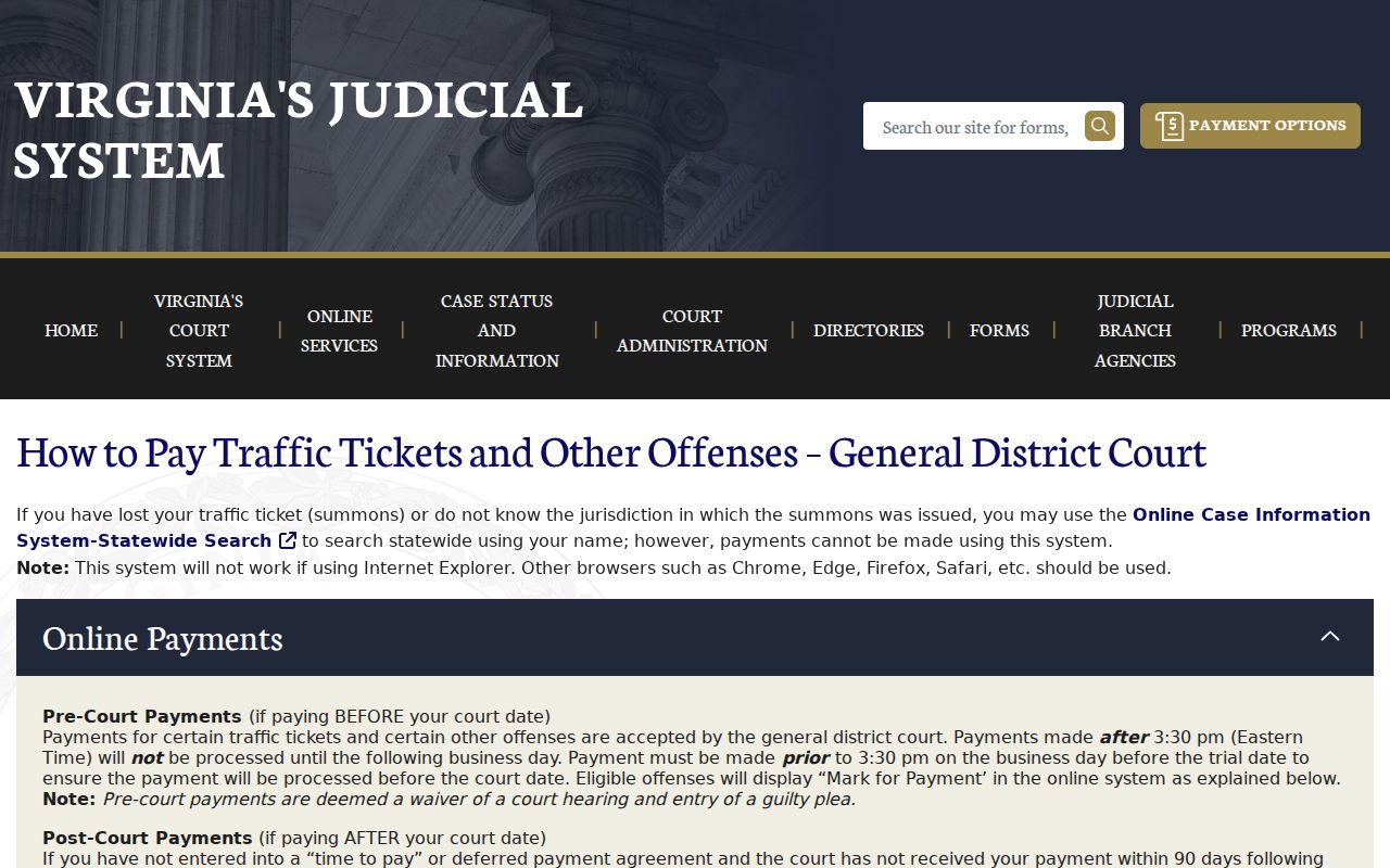 Suffolk City traffic warrant case search and payment instructions